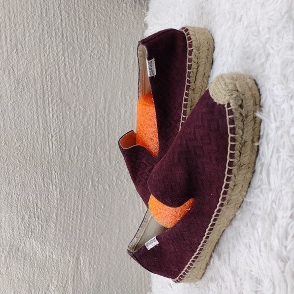 Soludos Burgundy Stitched Suede Leather Almond Toe Espadrille Platform Shoe - Picture 1 of 16